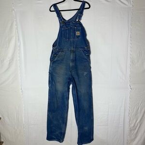 Carhartt Med Wash Expertly Worn In Blue Denim Overalls 34X34 WorkWear Streetwear